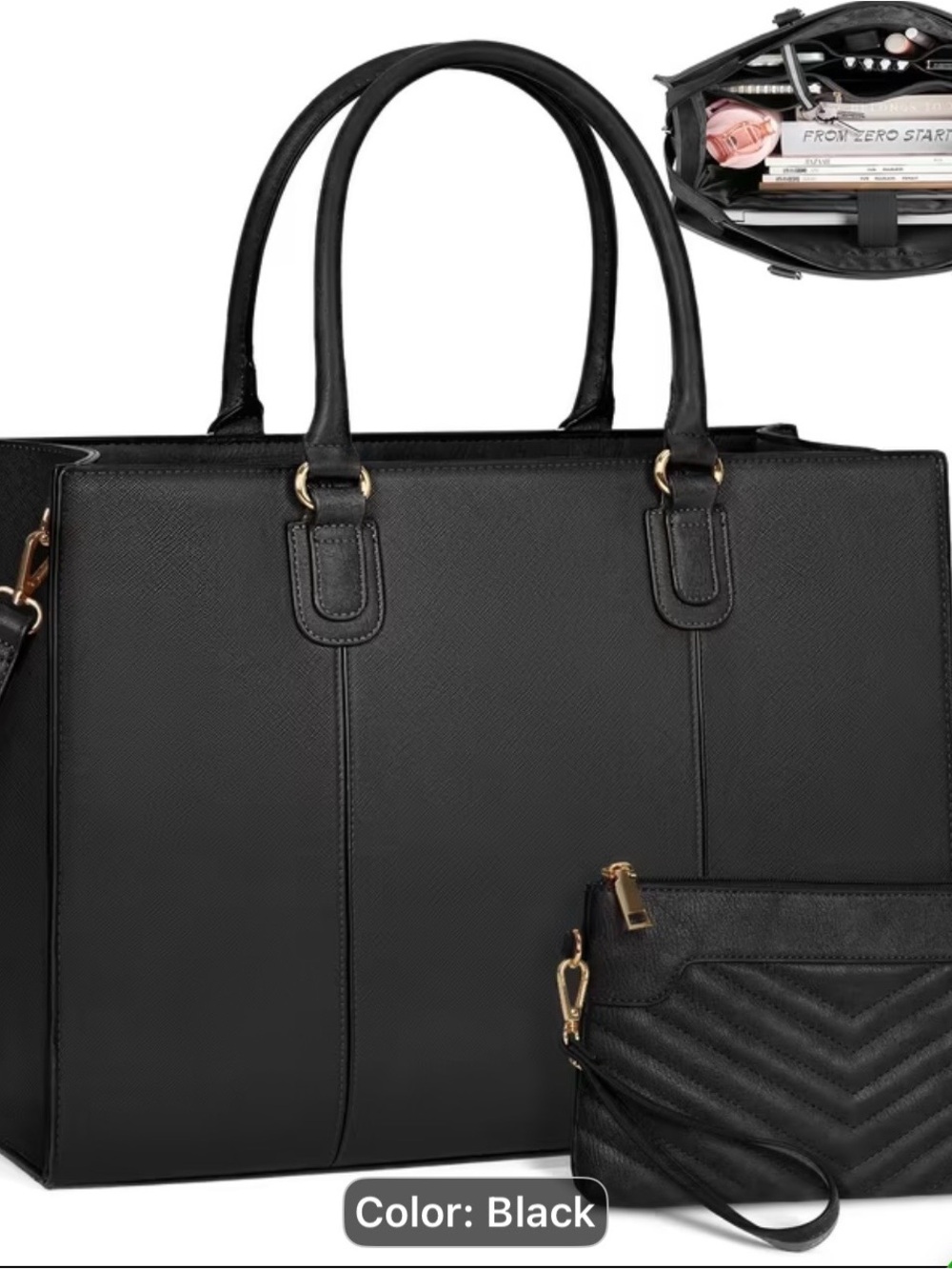 Source Unknown Black Structured Tote with Matching Wristlet